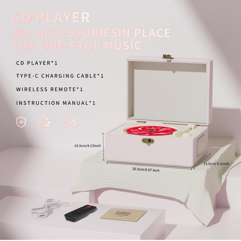 Pink is Time Music Box CD Player with Speakers; Bluetooth Transmitter - Picture 4 of 12